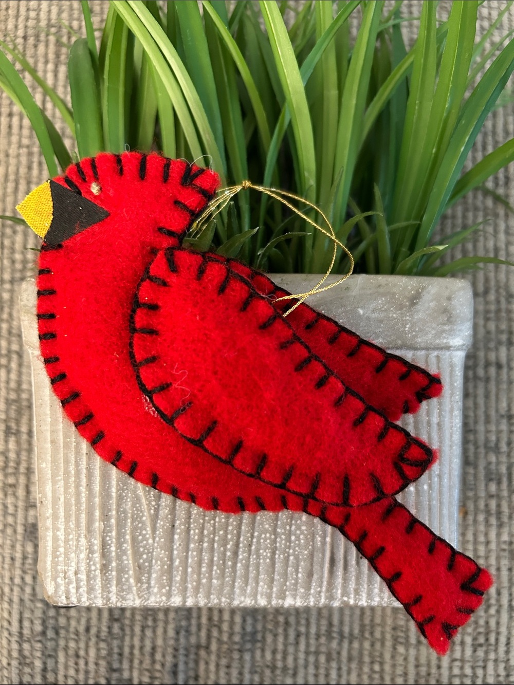 Red Cardinal Bird Christmas tree Ornament - handmade felt